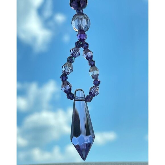 Beaded Suncatcher Rearview Mirror Ornament Purple Crystal Prism Car Charm - Picture 5 of 10